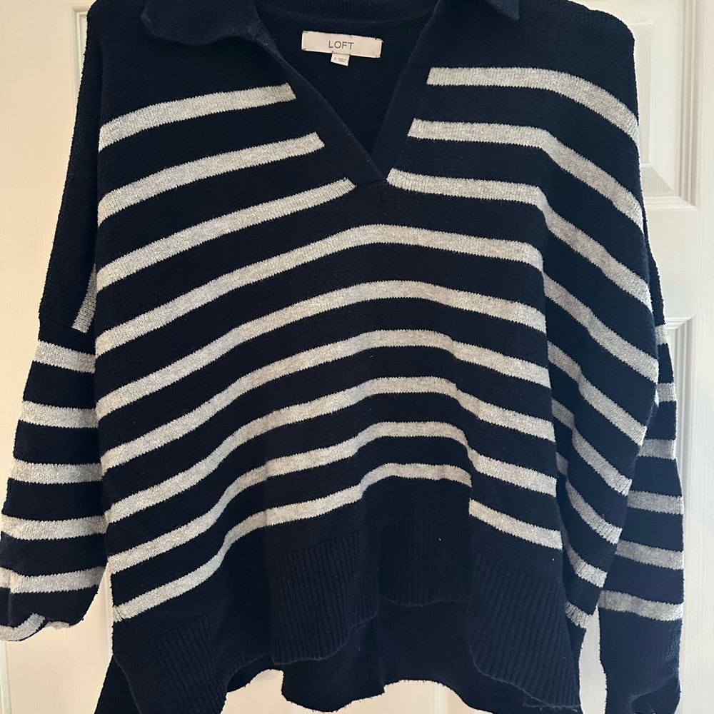 LOFT Black and White V-Neck Sweater